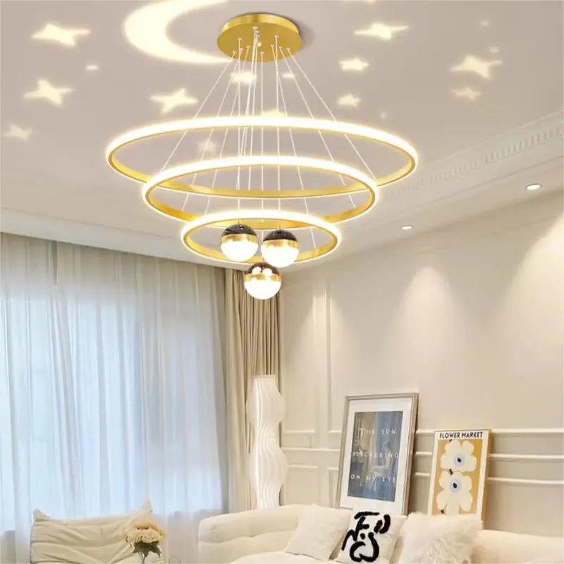 Led 3 Warna  Nordik Kristal Lampu Gantung   Minimalisme proyeksi chandelier  Restoran Ruang Tamu kamar tidur Koridor  Dekoratif Mewah 8