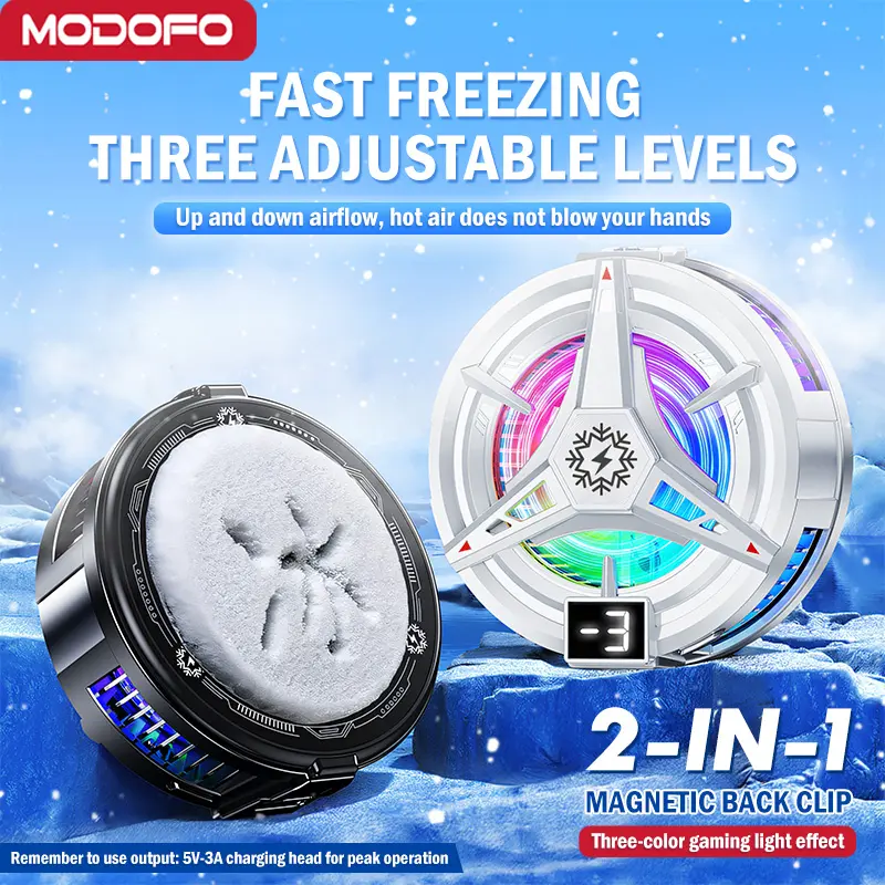 MODOFO Kipas Pendingin Game Semikonduktor Dual Mode Layar Digital Pembekuan Cepat Pendingin Tahan Lama Magnet HP Hisap Kuat 3 Level Efek 3 Warna Lampu Game cooler Gamepad 0