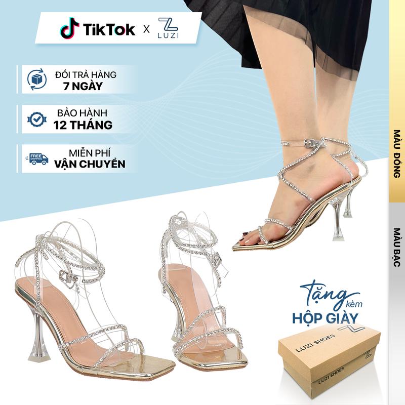   HÀNG FULLBOX  Giày sandal cao gót nữ dây chiến binh đá lấp lánh gót trong suốt cao 9p giày cao gót nữ 2 quai đính đá quai hậu mica trong suốt êm chân đế  Cao Su giày chiến binh nữ gắn đá sang trọng đi tiệc DéP  Quai Chéo  đi cưới cá tính m86 