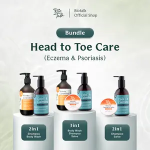 Biotalk Bundle Head to Toe Care (Eczema & Psoriasis) | No SLS/SLES | Natural | Steroid Free | Sabun Mandi Cair Natural | Salep | Shampoo | Melembabkan, Menenangkan, dan Meredakan Kulit Scalp Sensitif Kering Haircare