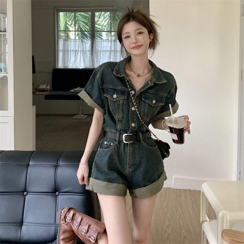 Product Introduction of Quần Jean Jumpsuit Quần, Phong Cách Cổ Điển Dành Cho Nữ, Thiết Kế Đẹp, Định Hình, Quần Ống Rộng, Quần Đùi, Hàng Mới Về 7