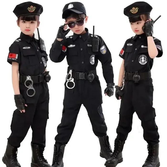 NEW KIDS UNIFORM POLICE COSTUMES COSPLAY KIDS POLICE TOP PANTS HAT DRESS BOYS GIRLS POLICE CLOTHES HALLOWEEN CHRISTMAS GIFT [ BEST SELLER ]
