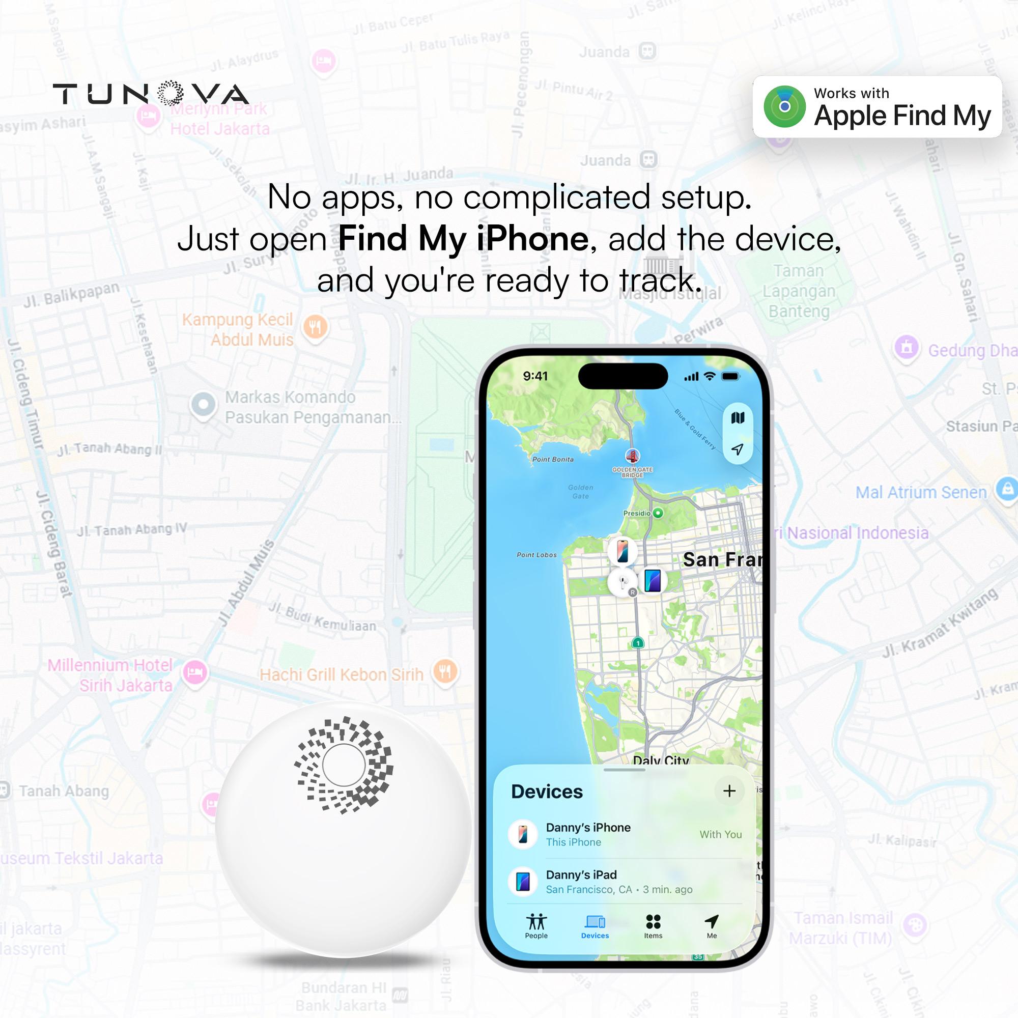 TUNOVA Tinkle01 AirTag dengan Dukungan Suara Balasan Kompatibel dengan Apple Find My Baterai Tahan 12 Bulan Ultra-Light 7g Garansi 2 Tahun