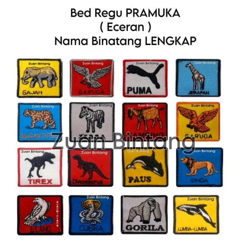 BED BADGE REGU PUTRA PRAMUKA BORDIR/BED REGU PRAMUKA NAMA HEWAN