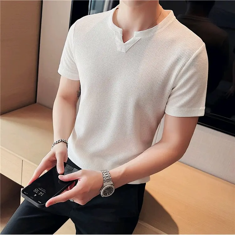kaos V Neck waffle pria Terlaris / Kaos V Neck waffle pria Lengan pendek / baju Kaos V Neck waffle pria Terbaru / Kaos Waffle pria premium / Kaos knit waffle 1