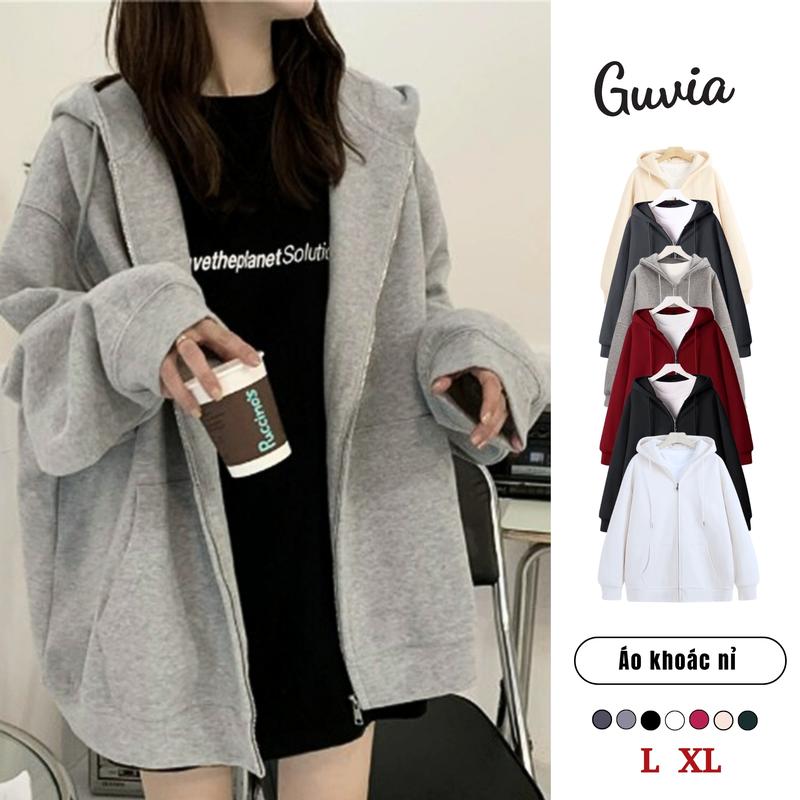 AKN01 Áo Khoác Nỉ Hoodie Tay Phồng Form Rộng Áo khoác nỉ Trơn Nam Nữ Women Top