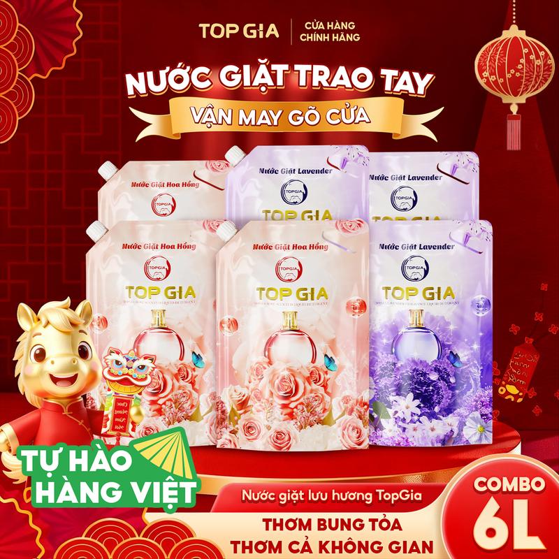   DEAL NĂM MỚI - Mua 3L Tặng 3L  Combo 6L Nước giặt xả TopGia hương Lavender Hương hoa hồng Topgia - Nước giặt xả quần áo làm sạch ngừa khuẩn làm mềm vải và lưu hương dài lâu nth  SẢN XUẤT TẠI VIỆT NAM  dhm 