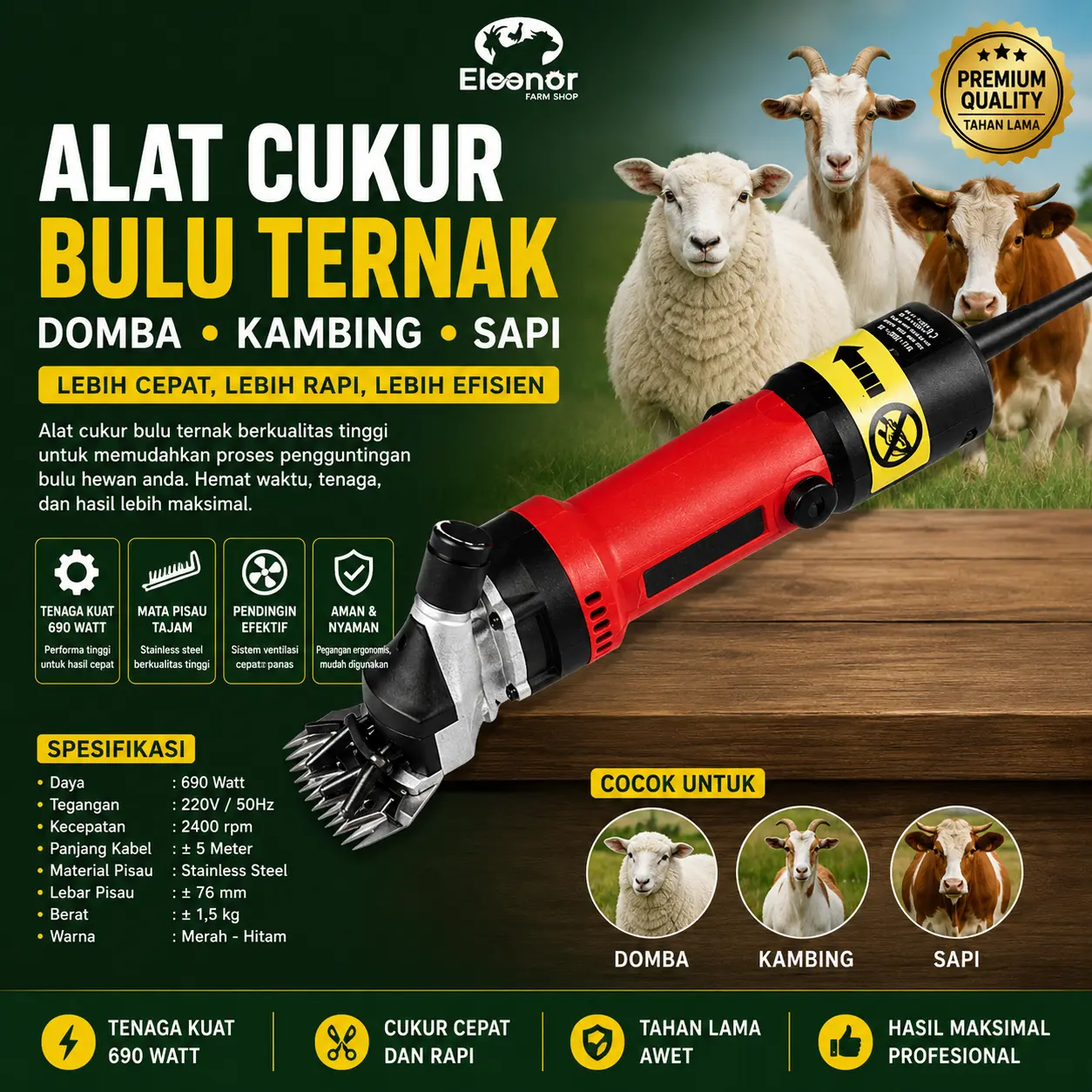 Alat Cukur Bulu Domba Electric Sheep Shearing Clipper 690 W