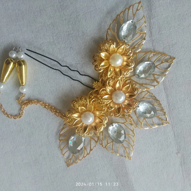 Hiasan Sanggul Tusuk Konde Bunga Emas Lempengan untuk Wanita - Aksesoris Hairdo Clips Gold Women 5