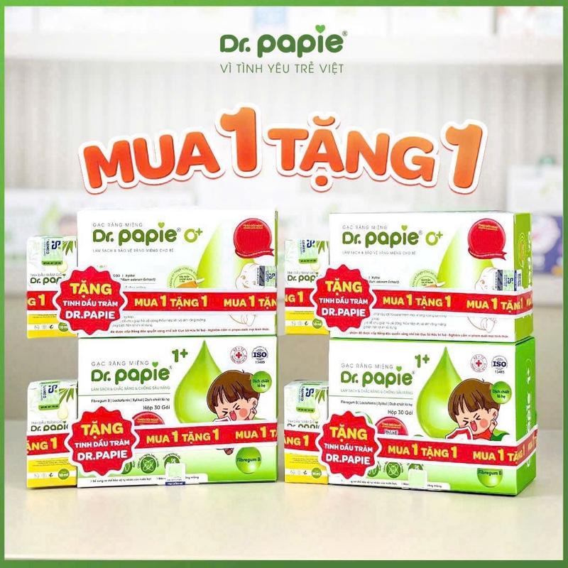 ( Tặng 1 Lọ Tinh Dầu Tràm 10ml)  Gạc Rơ Lưỡi Dr.Papie Tiêu Chuẩn, Làm Sạch Răng, Lưỡi,  Nướu và Khoang Miệng Cho Bé - 30Gói/Hộp