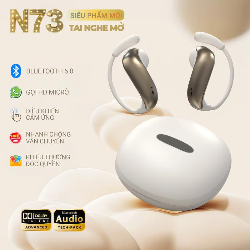 N73 Tai Nghe Dạng Mở Âm thanh HiFi Chế tác Titanium Chất liệu mảnh dẻ linh hoạt Khử ồn thể thao Cảm ứng chạm IPX5 chống nước chống bụi Bluetooth 6.0 Đeo nhẹ không cảm giác