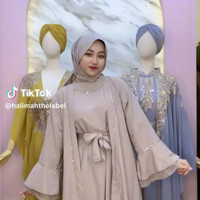 HALIMAH - NAMEERA Set Belt Dan Pashmina | Baju Gamis Abaya Kaftan Dress Wanita Muslim Kondangan Pesta Pengajian Model Baru Mewah Elegan Simple 8