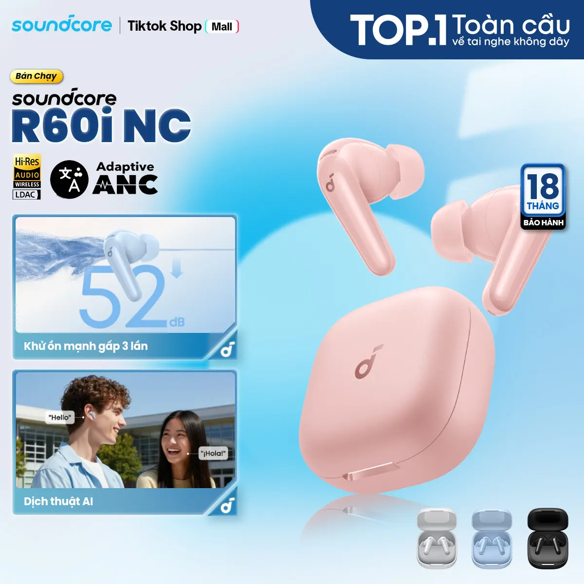 [HOT] Tai nghe bluetooth không dây chống ồn Soundcore R60i NC chống ồn ANC | 6 Mic đàm thoại AI| Dịch thuật| 50 giờ phát nhạc- Tai nghe không dây- Tai nghe bluetooth pin trâu- Bảo hành 18 tháng- Hàng chính hãng | BigBuy360 - bigbuy360.vn