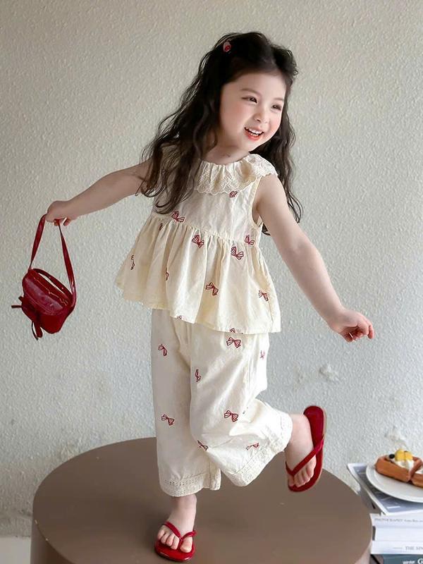 Bộ quần áo cho bé gái, set áo sát nách bèo tầng phối quần dài  siêu xinh, quần áo mùa hè tiểu thư cho bé NƠ