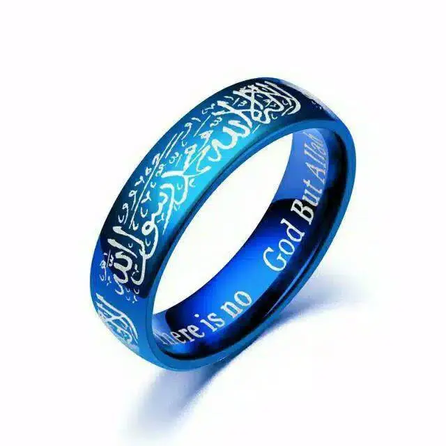 Cincin Tauhid couple Muslim lafadz ukir kaligrafi Dan Sisi Rata Polos Titanium Stainless Steel anti karat selamanya 2