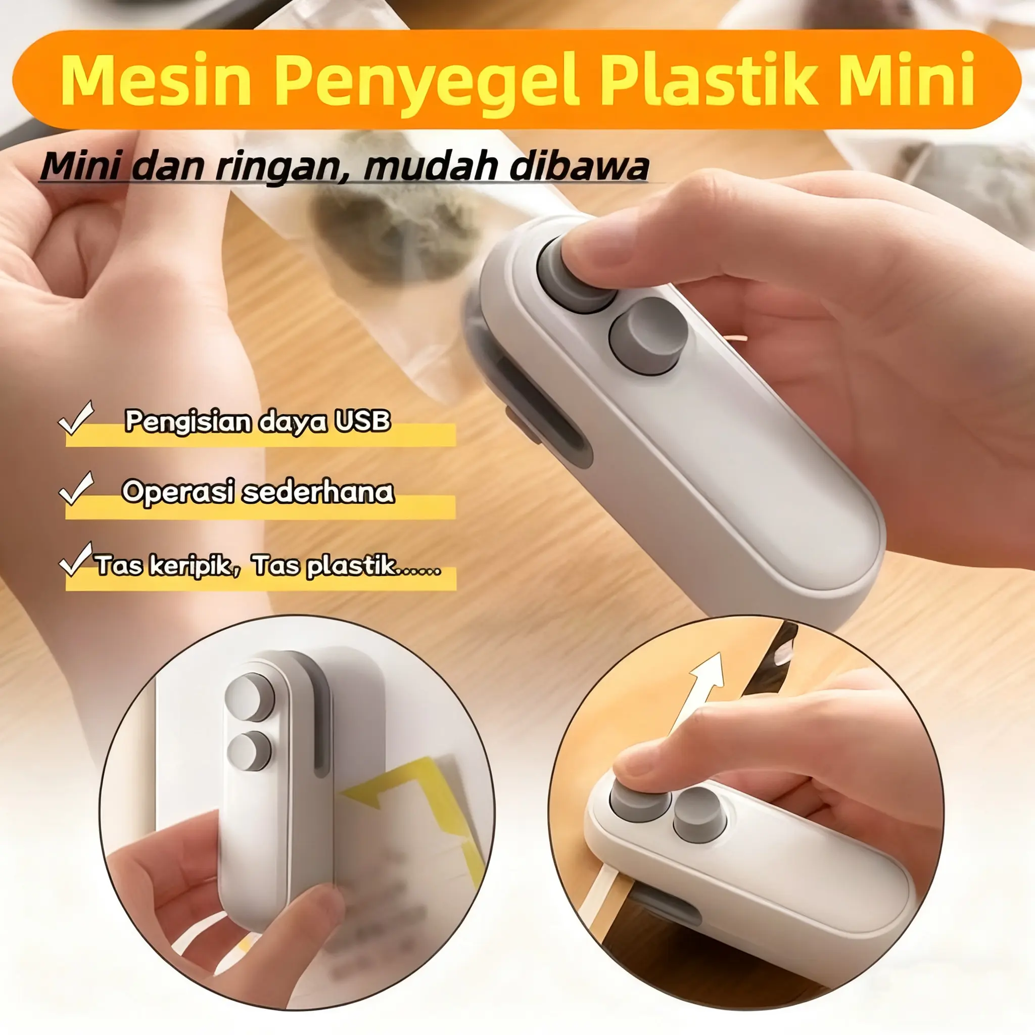 Mesin penyegel tangan mini Sealing Machine , mesin penyegel portabel, mesin penyegel kecil rumah tangga elektrik, alat perekat plastik, mesin penyegel makanan plastik Mesin Penyegel Kantong Makanan / Sealer Mini Snack Portable USB Rechargeable es