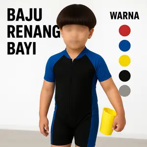 Baju renang model diving anak balita anak bayi baju renang diving lengan pendek model resleting depan bahan melar