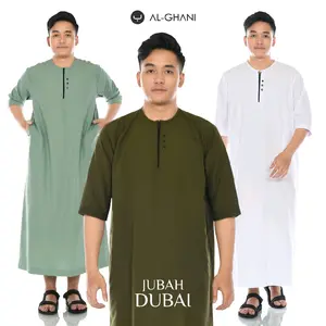 jubah dubai, jubah dewasa dan remaja untuk pria dengan model simple  tangan 3/4 bahan katun by alghani warna putih