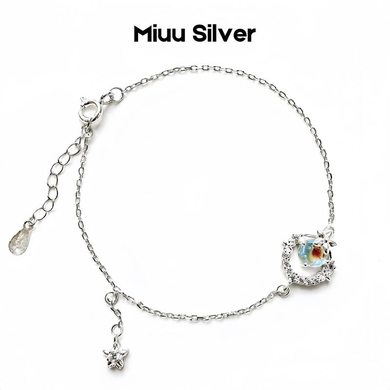  Lắc tay nữ Miuu Silver vòng tay bạc đính đá moonstone mặt trăng Blooming Crescent 