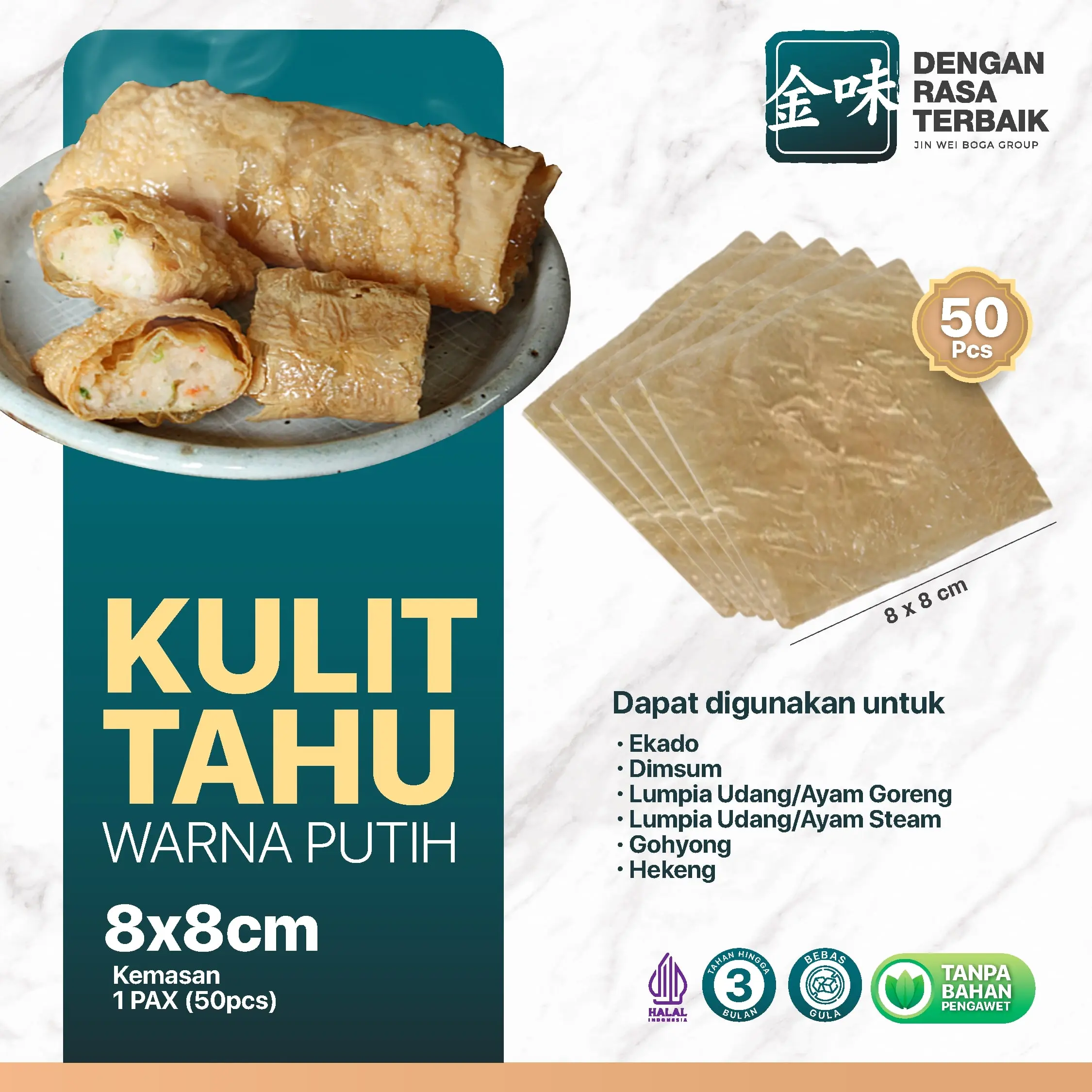 DRT - KULIT TAHU TAWAR KUNING 8X8 ISI 50PCS HALAL / UNTUK EKADO /LUMPIA AYAM