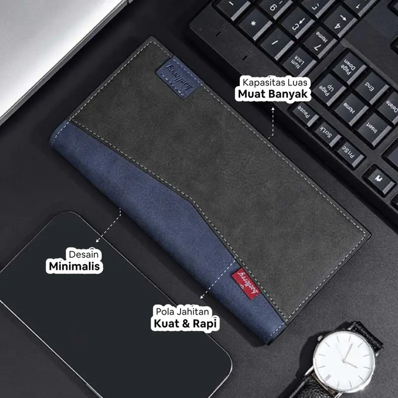 C01 - Dompet Pria - Dompet Panjang Lipat Wallet Cowok Kulit PU Tas Uang Kasual Stylish 4