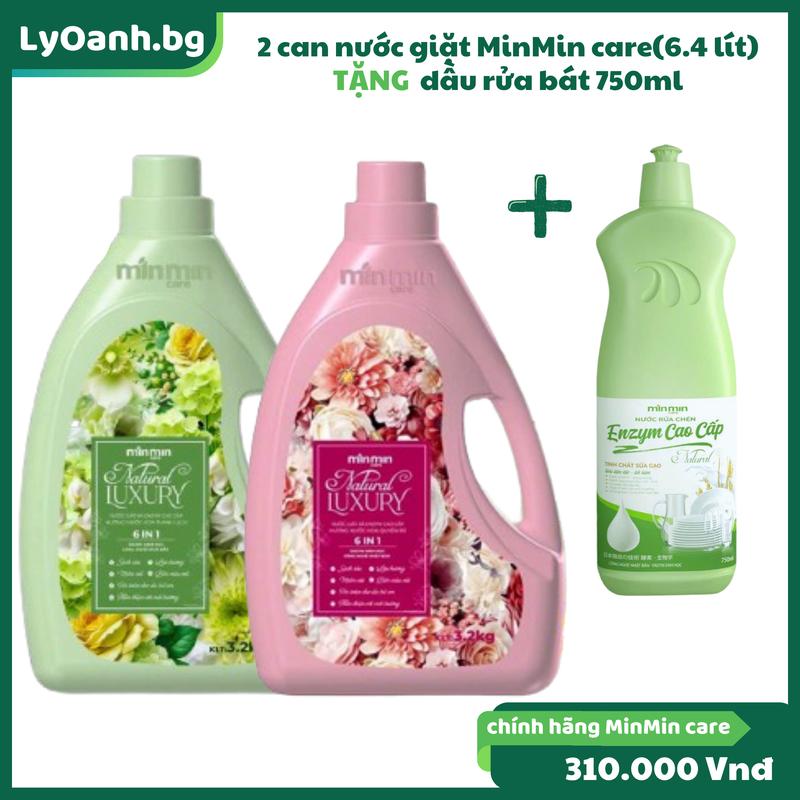 NƯỚC GIẶT MINMIN care 1 thùng 6.4 lít enzym sinh học 6 in 1 -làm sạch-lưu hương-an toàn TẶNG nước rửa chén 750ml