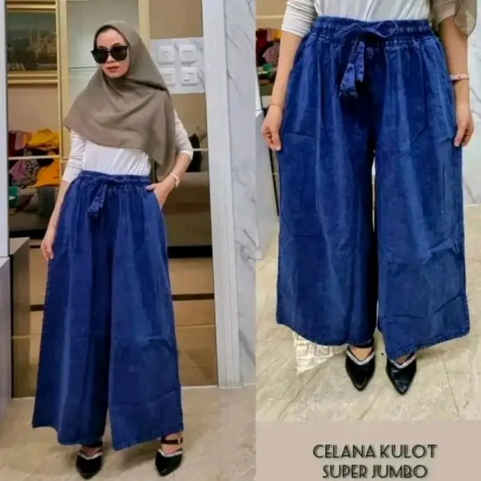 Celana Jeans Kulot Jumbo Snow Biru untuk Hijabers - Nyaman Panjang Dewasa Denim Rawis