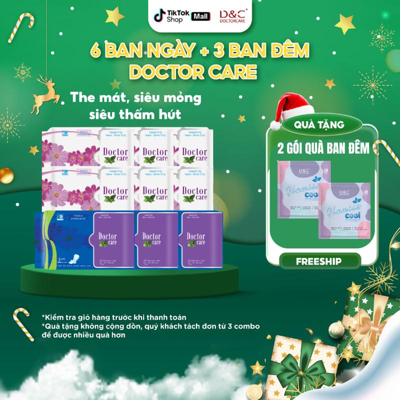   KOL  COMBO 9 gói Băng vệ sinh Doctor care D&C mát lạnh  6 Ban ngày 24,5cm và 3 ban đêm 33,8cm  TẶNG 2 MIẾNG BVS GLAMISS COOL BAN ĐÊM 