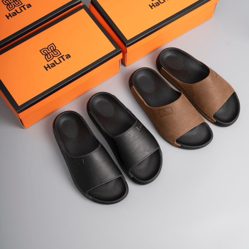 Dép Công Thái Học Bản Nâng Cấp l Da Bò Lưu Bút Cao Cấp HaLiTa Đế Cao Su Vân Nhám Chống Trơn Trượt
