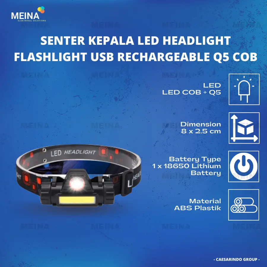 SENTER KEPALA LED HEADLIGHT FLASHLIGHT USB RECHARGERABLE Q5 + COB LED