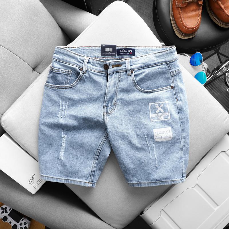  Quần short jean nam in chữ trắng trẻ trung co giãn ôm dáng ngang gối Menswear Cotton Pants chất jean cotton xịn chuẩn không giãn size 29-36 form relax ống rộng thoải mái dài trên đầu gối 