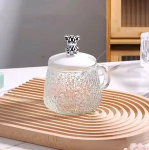 Gelas kaca tutup beruang + sendok teh Kitchenware