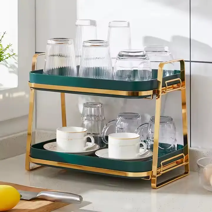 Nordic Feng Shui cup rack for drying tea cups and glasses storage rack double-layer drain tray storage artifact desktop Christmas gift Organiser