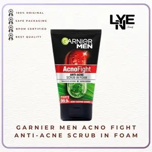 Garnier Men Acno Fight Anti Acne Scrub In Foam Skin Care 100ml / 50ml Pria  Berjerawat Acid Berminyak Mencerahkan Muka Wajah Kusam Perawatan Cowok