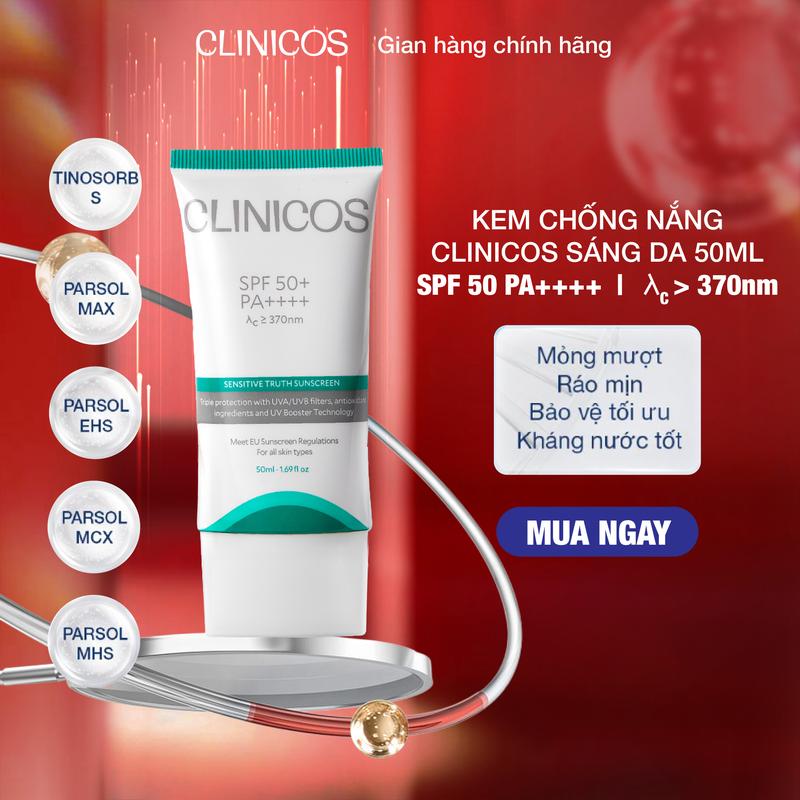   DEAL TRẢI NGHIỆM 1 TUÝP  KEM CHỐNG NẮNG CLINICOS TRUTH SUNSCREEN SPF 50+ PA++++ 50ML 