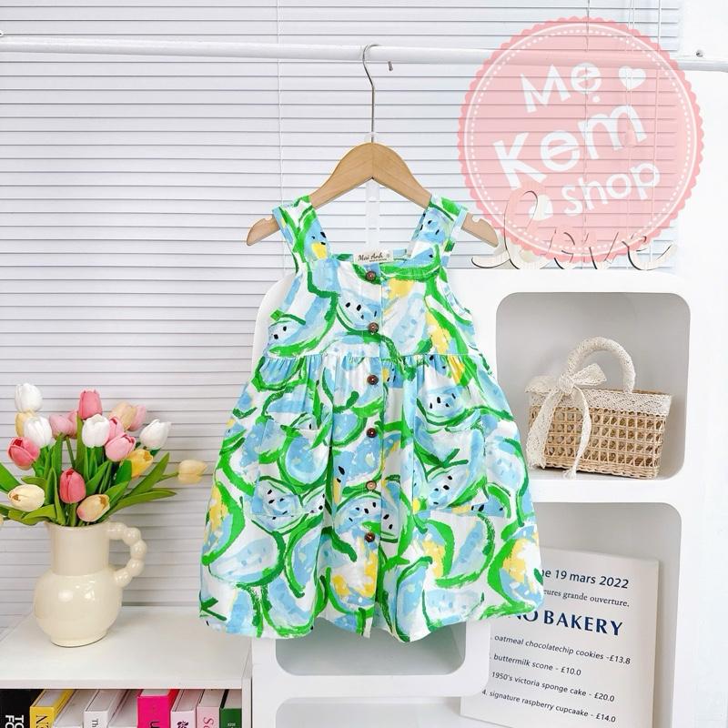 [10-42kg] Đầm dây bản vải tole/lanh loại 1 hoạ tiết bắt mắt dễ thương, thoáng mát, thấm hút mồ hôi cho bé gái- đi biển, đi chơi, đi học, mặc nhà 0