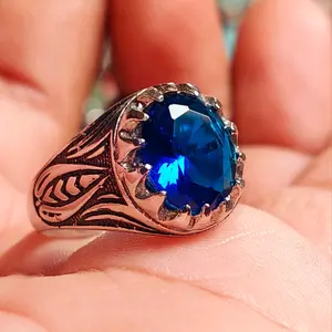 Cincin batu king safir cutting 12x10 mm KC ring cakar trompah alpaka super