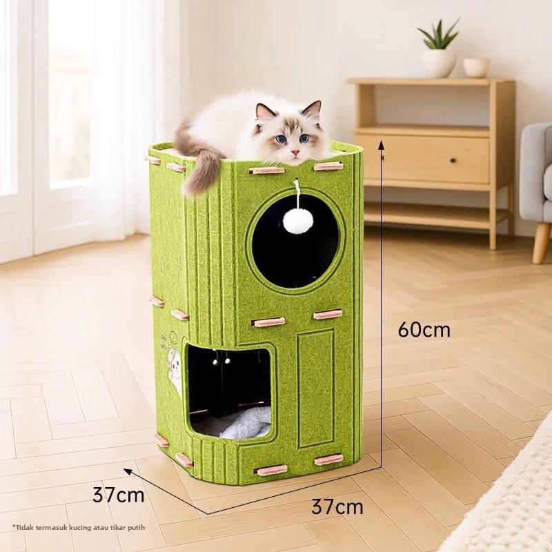 【PAPAPET】Rumah Kucing 3 Lapis Cat Tree Tempat Cakar Felt Multifungsi Hemat Ruang Untuk Banyak Kucing Panjat Kucing Sepanjang Musim dan Pohon Kucing Terintegrasi untuk Penggunaan di Rumah