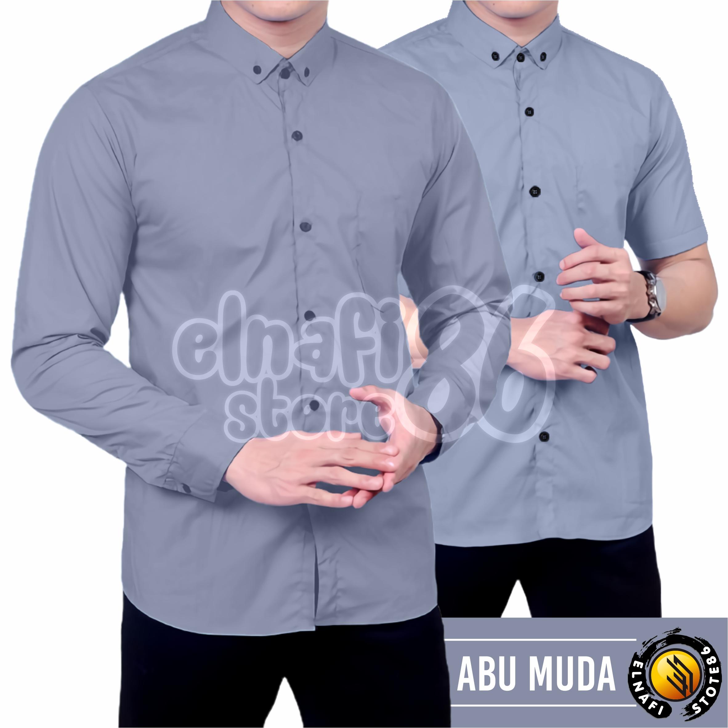 Kemeja Casual Polos Pria Abu Muda - Bahan Katun Nyaman, Lengan Panjang dan Lengan Pendek