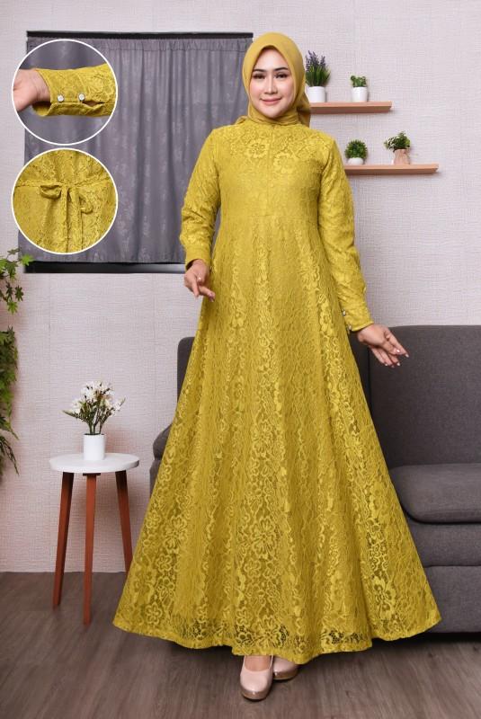 azalia mode gamis brukat jumbo gamis pesta buat seragaman ada ukuran dari m.l.xl.xxl.3xl free masker Dress Muslim Kondangan