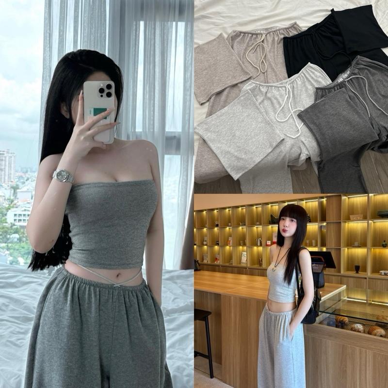 TẶNG ÁO ỐNG RUBIE PANTS - Quần Rút Dây DEROSE Dài Xuông Rộng Dây Rút Eo Quần Dài Nữ Và Áo Ống Đơn Giản Thoải Mái Vải Cotton Mềm