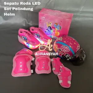 Sepatu Roda Anak Karakter 2in1 Fullset Pelindung dan Helm Model Mobil