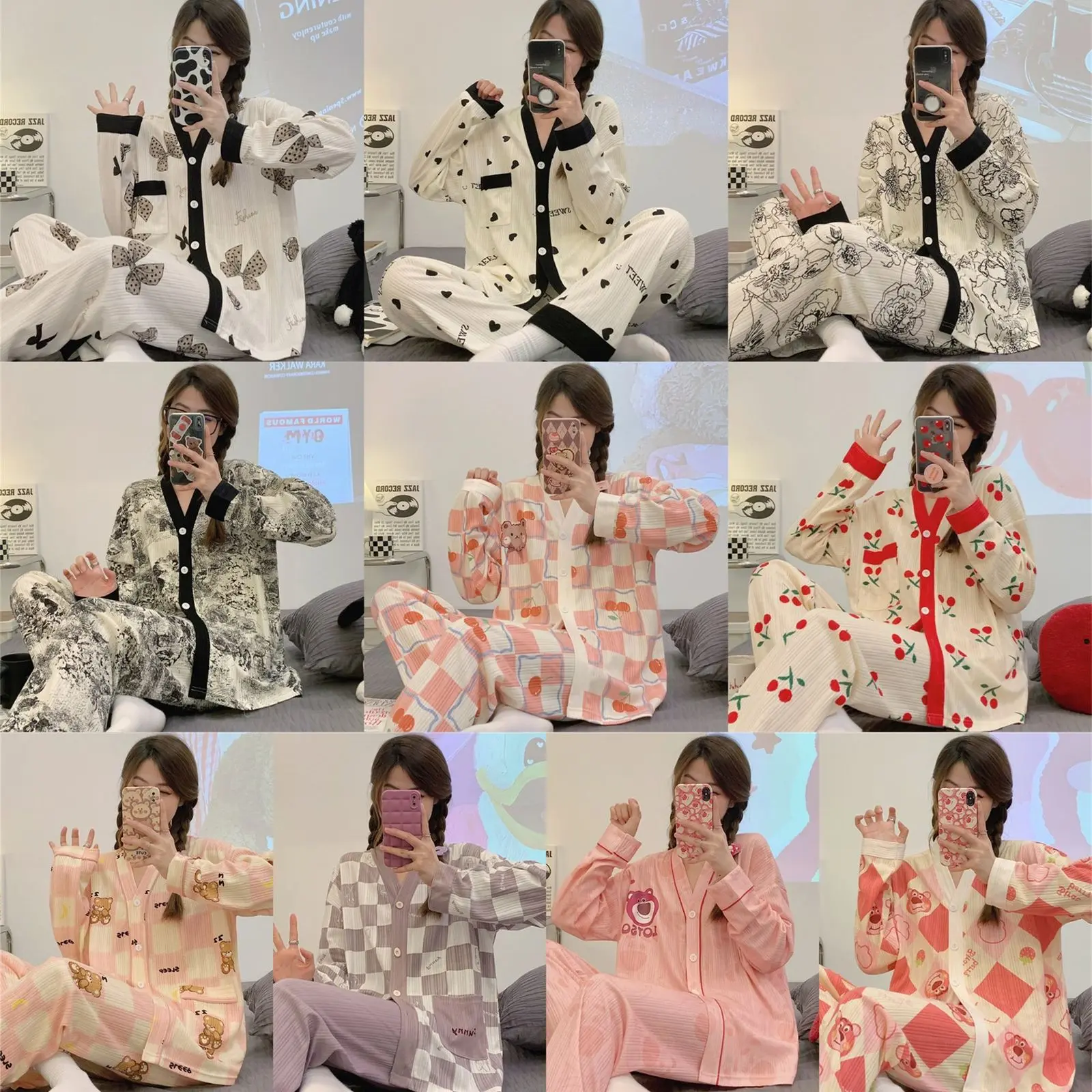 PP47 BAJU PIYAMA BAJU TIDUR WANITA CELANA PANJANG LENGAN PANJANG Motif