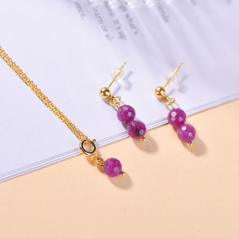 Bộ Vòng Cổ Ruby, Mặt Dây Chuyền Tròn 6.5Mm, Charm Ruby Tự Nhiên, 18k, Quà Tặng Nữ, Hình Chữ O Thông Dụng, Có Thể Điều Chỉnh, Chiều Dài 45cm, Bông Tai S925, Đá Ruby Tự Nhiên 2