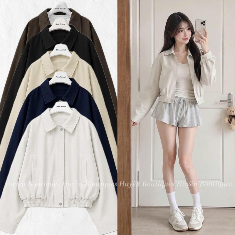 [Deal Mở Bán] Áo Khoác Nữ Cổ Bẻ Chất Liệu Kaki 2 Lớp Dày Dặn Form Croptop Tôn Dáng,Trẻ Trung,Năng Động