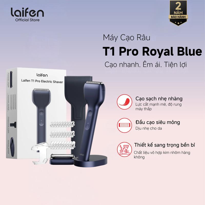 Máy Cạo Râu Điện Laifen T1 Pro Royal Blue Kèm Case Và Đế Đựng Nhỏ Gọn Tiện Mang Theo, Pin 120 Phút, Sạc Nhanh Type-C