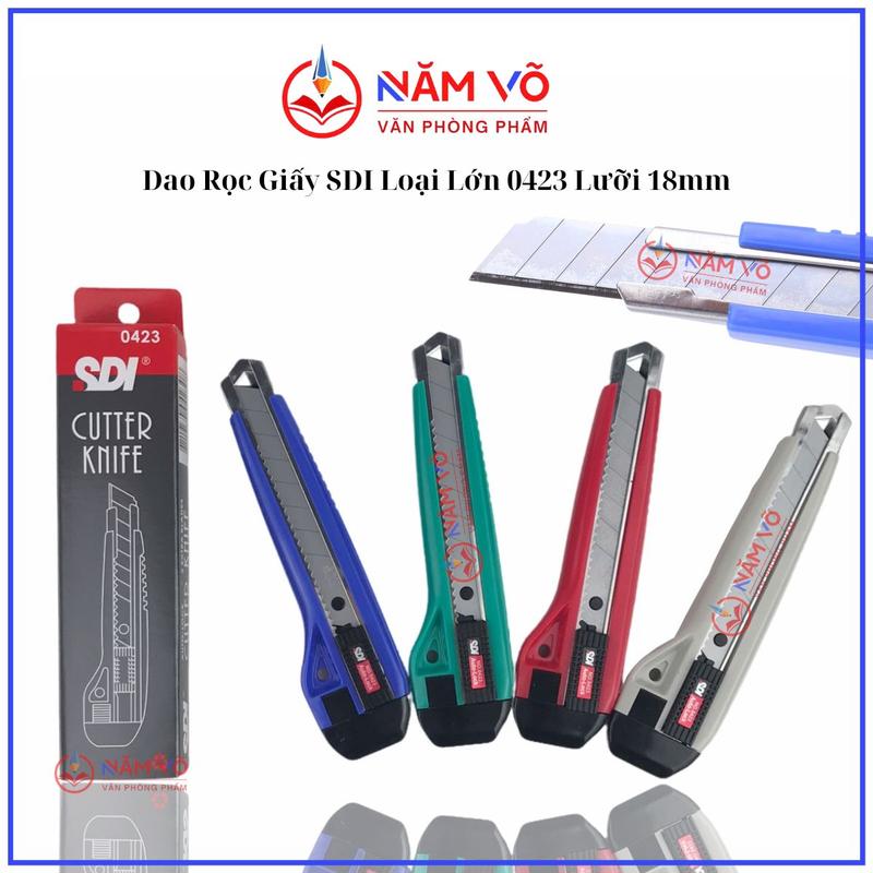0423 - DAO LỚN COMBO 1 - 2 Cây Dao Rọc Giấy Dao Cắt Giấy Loại LỚN SDI 0423 Lưỡi 18mm Siêu Sắc Bén Kèm 1 Lưỡi Dao Thay Thế Cán Nhựa Mẫu Ngẫu Nhiên