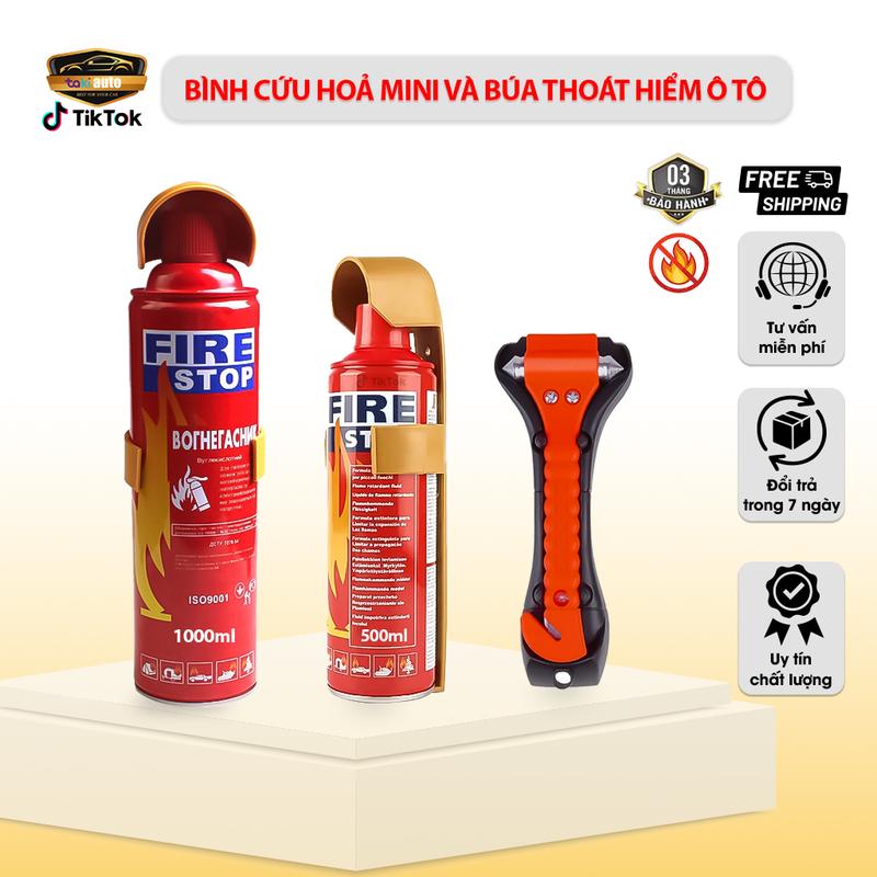 (Hot) Bình Cứu Hoả Mini ô tô và Búa phá kính ô tô, dùng trong trường hợp khẩn cấp ô tô, xe máy, nhà cửa nhỏ gọn dễ sử dụng