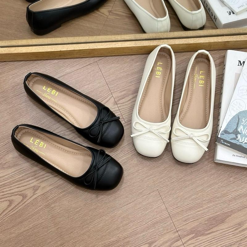   Form 1.5  Giày búp bê nơ mũi tròn nhỏ đế bệt mềm da lì nhẹ nhàng nữ tính giàu đế bệt êm chân 