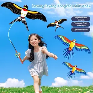 Layangan Mini Dengan Joran Pacing Lengkap Tali Bahan Plastik Anti Air 35x29 cm Hadiah Kado Anak Kegiatan Outdoor